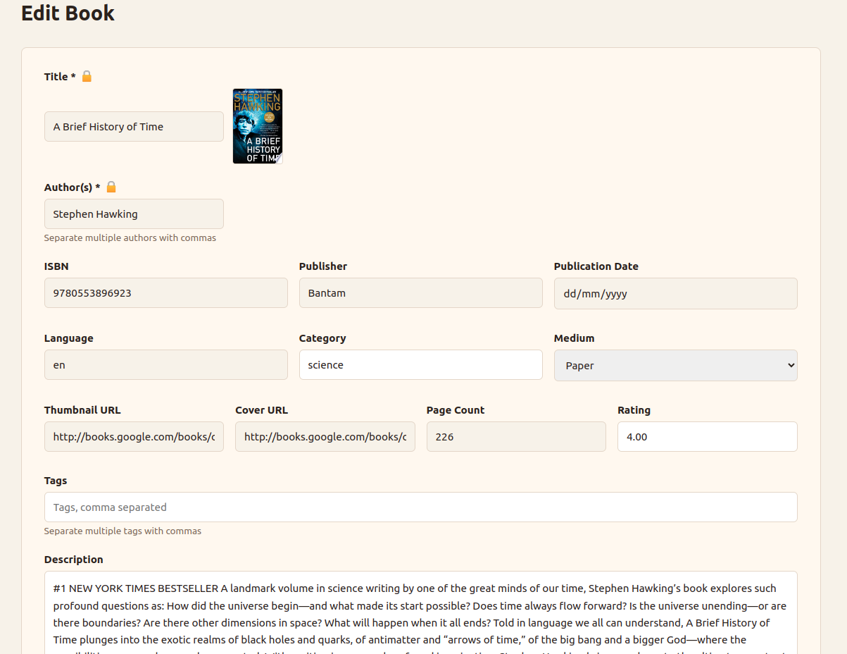 Librarian - edit book
