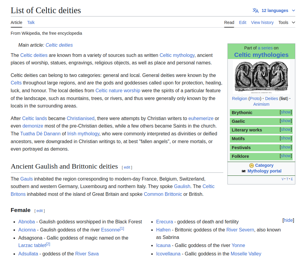 List of celtic deities